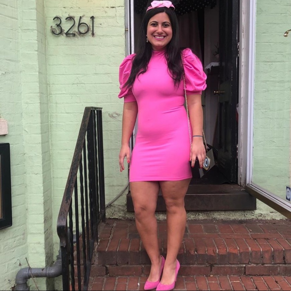 Bell sleeve pink tea fancy dress poof sleeves